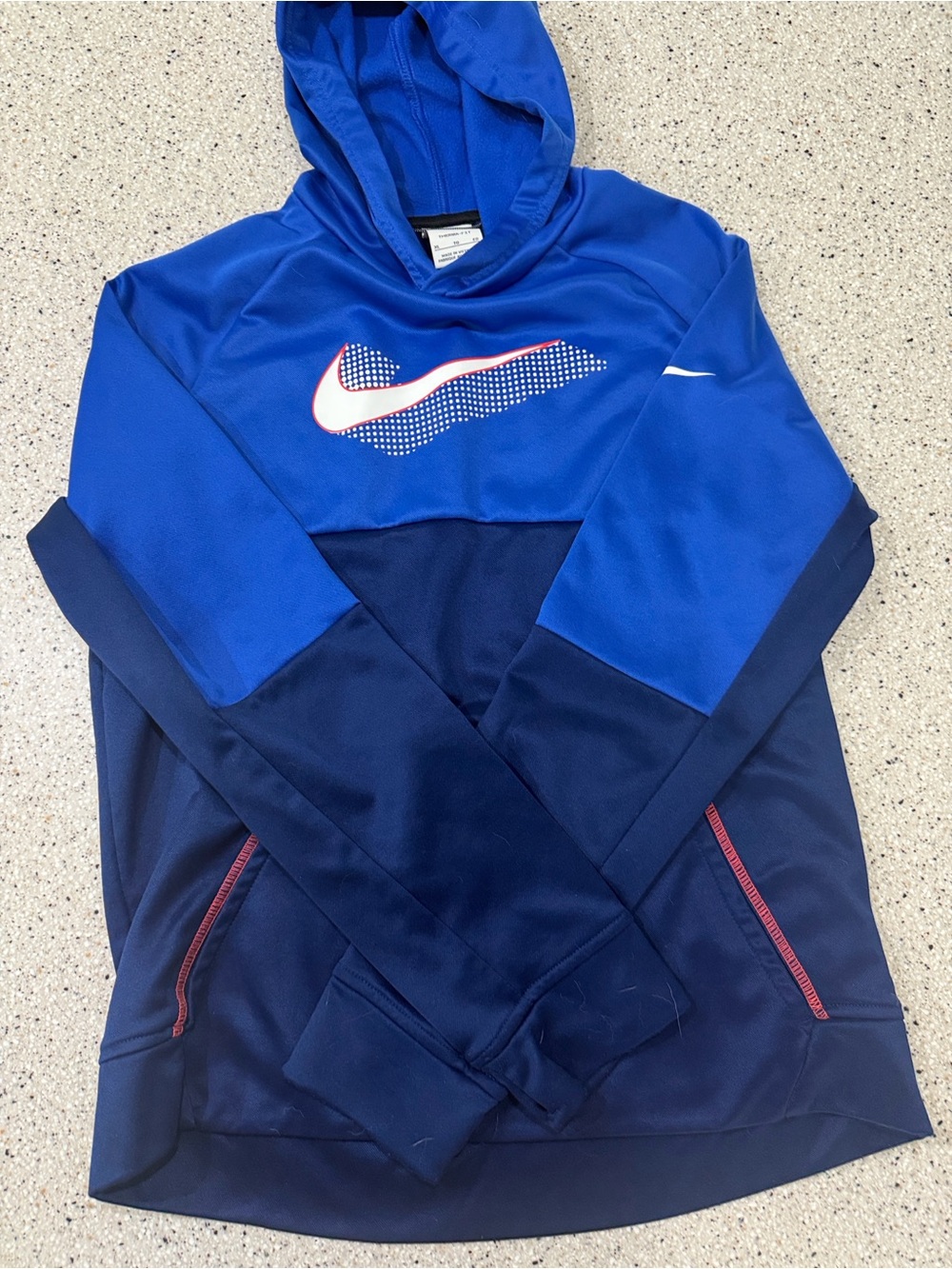 Nike Royal Blue Hooded Therma-Fit Sweatshirt with White Swoosh - Boys XL